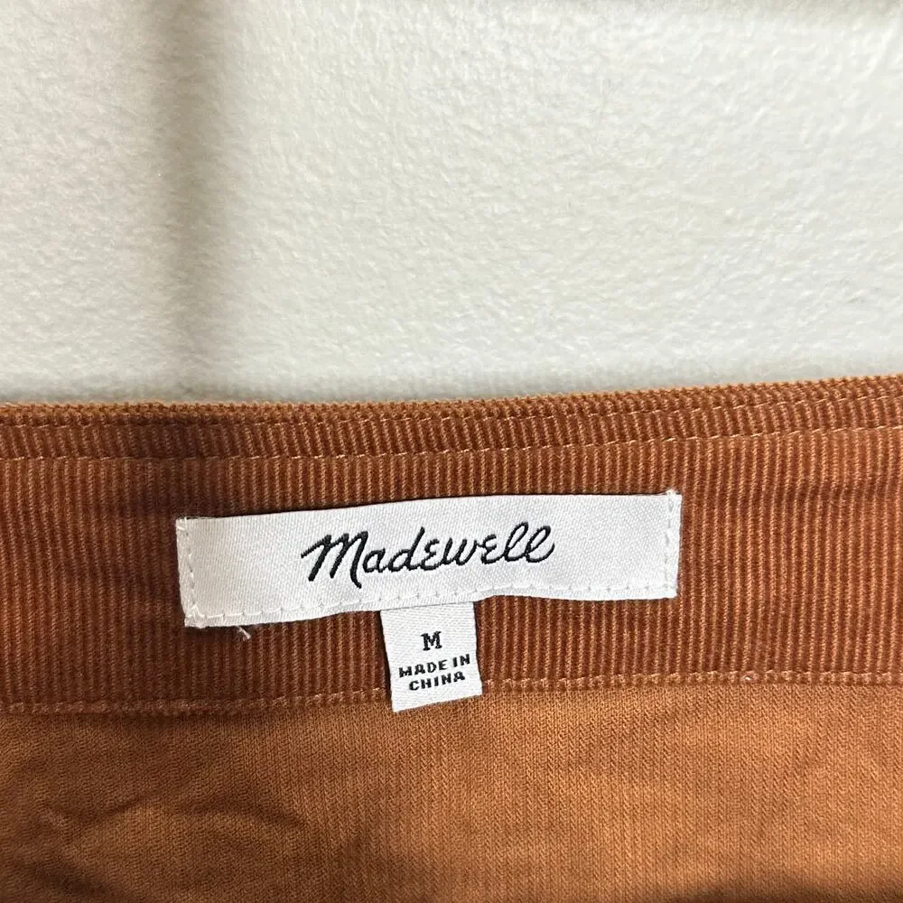 MADEWELL Embroidered Eyelet Corduroy Tie-Sleeve Top Warm Coffee Brown Sz M {E22}